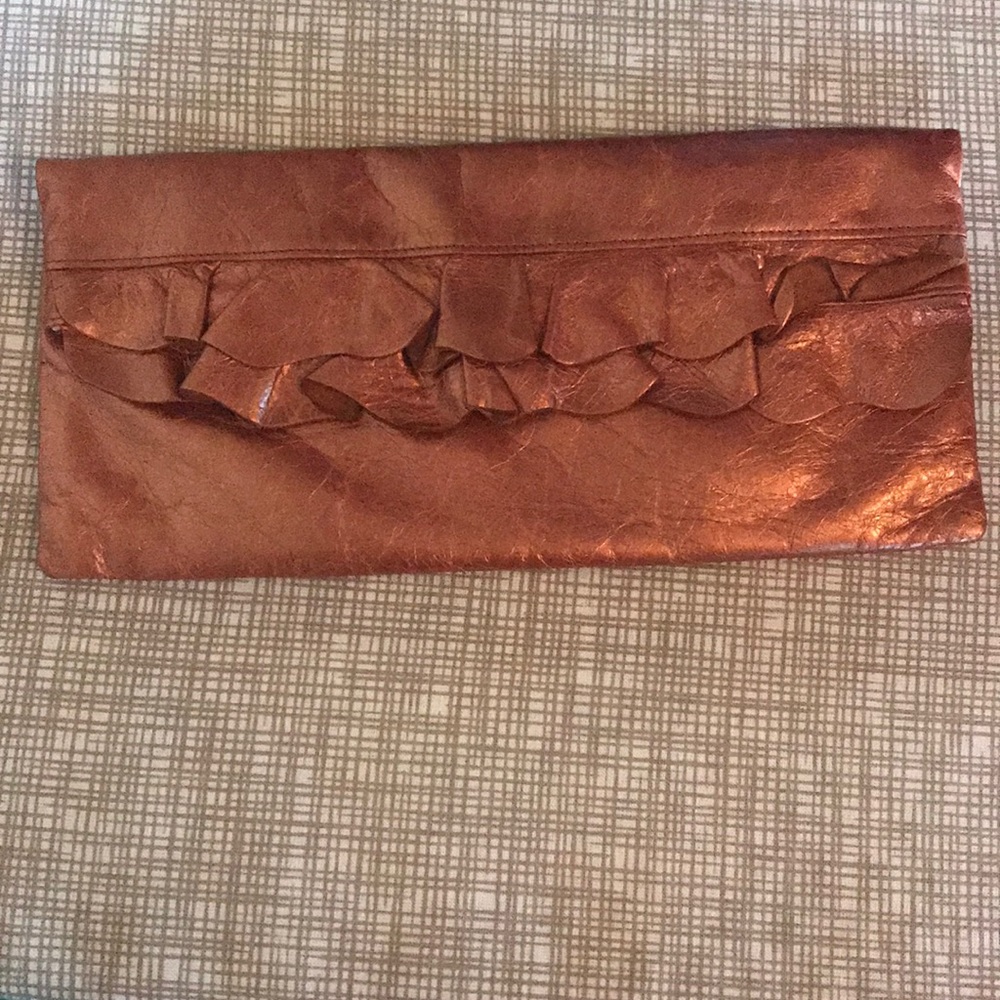 Metallic bronze HOBO leather clutch